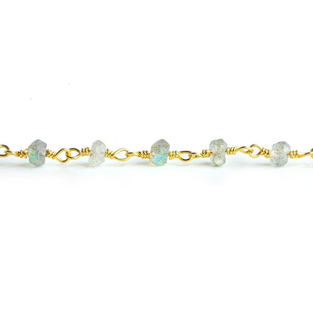 3mm Labradorite Faceted Rondelle Gold Chain by the Foot 37 pieces - The Bead Traders
