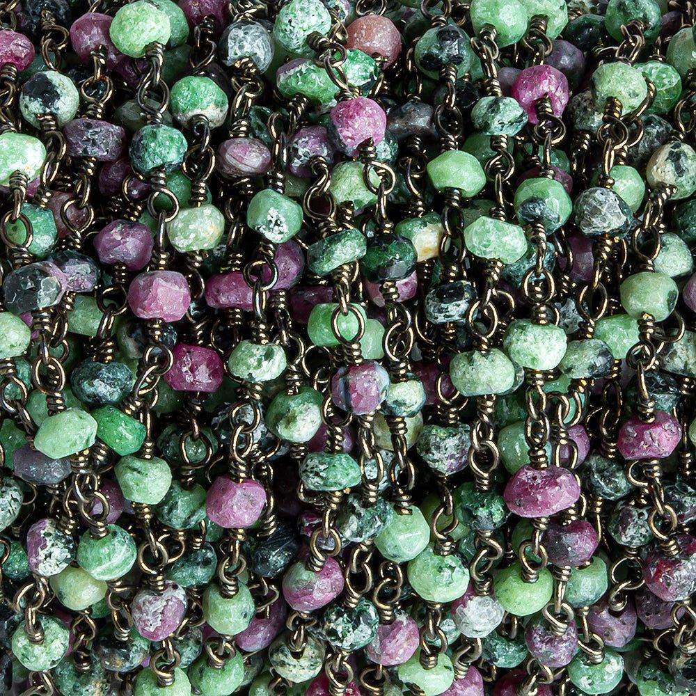 3mm Matte Ruby in Zoisite faceted rondelle Black Gold Chain by the foot 36 pieces - The Bead Traders