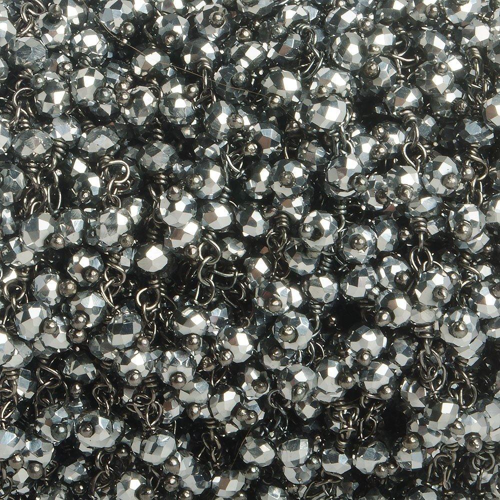 3mm Metallic Crystal rondelle Black Dangling Chain by the foot 97 beads - The Bead Traders