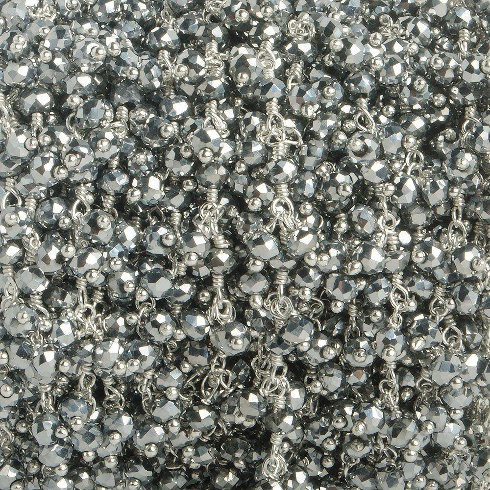3mm Metallic Crystal rondelle Silver Dangling Chain by the foot 97 beads - The Bead Traders