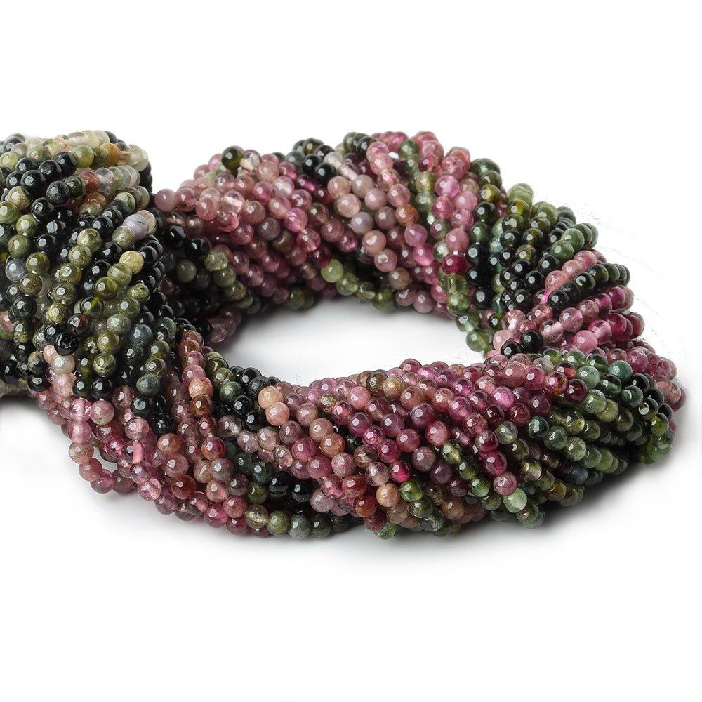 3mm Multi-color Tourmaline plain rounds 13 inch 130 beads - The Bead Traders