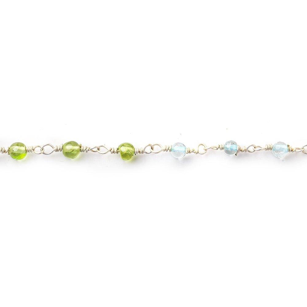 3mm Multi Gemstone Plain Round Silver plated Chain by the foot 35 pieces - The Bead Traders