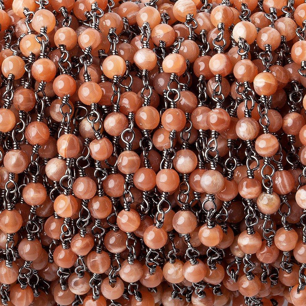3mm Peach Moonstone Plain Round Black Gold plated Chain by the foot 35 pieces - The Bead Traders