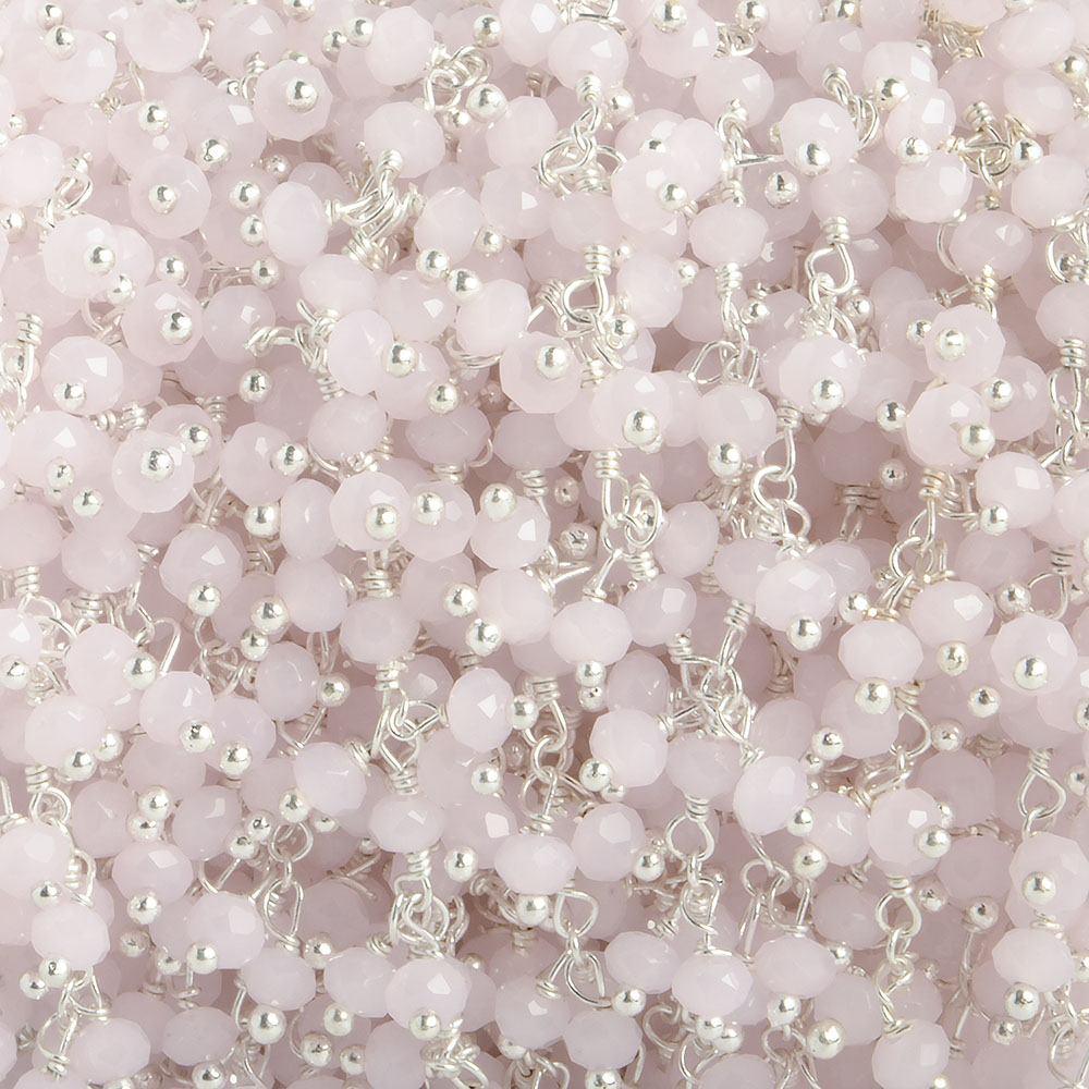 3mm Pink Crystal rondelle Silver Dangling Chain by the foot 97 beads - The Bead Traders