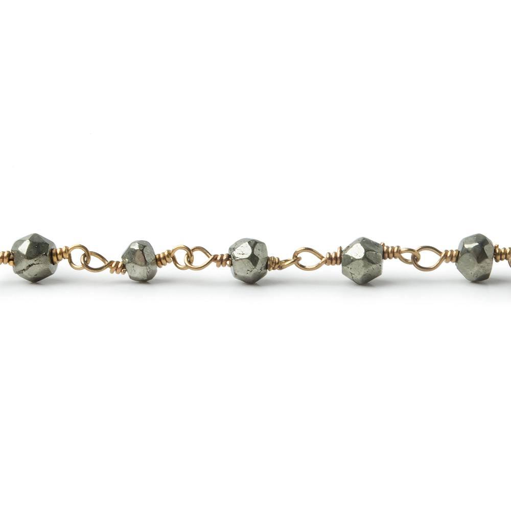 3mm Pyrite faceted rondelle Gold plated Chain by the foot - The Bead Traders