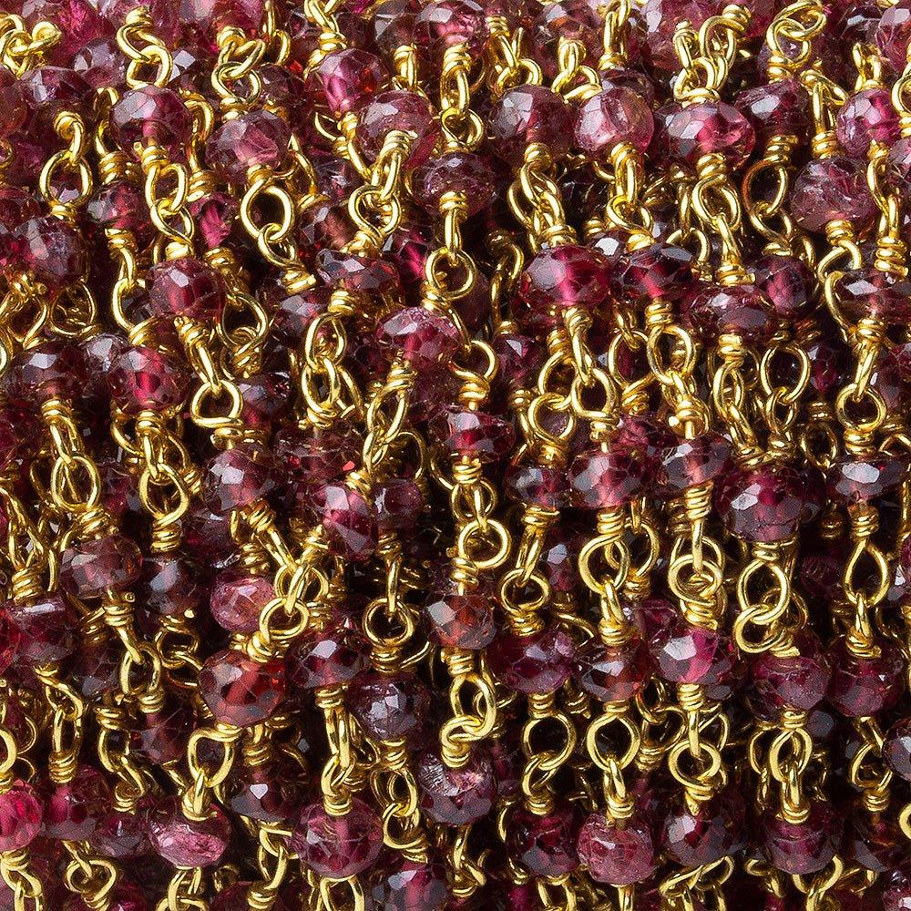 3mm Red Spinel faceted rondelle Gold plated Chain by the foot 42 pieces - The Bead Traders