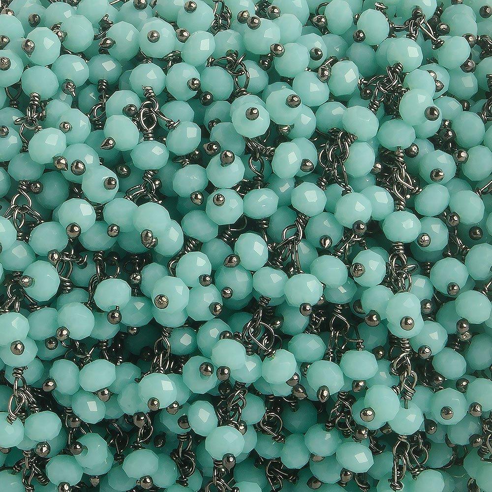 3mm Robin's Egg Blue Crystal rondelle Black Dangling Chain by the foot 97 beads - The Bead Traders