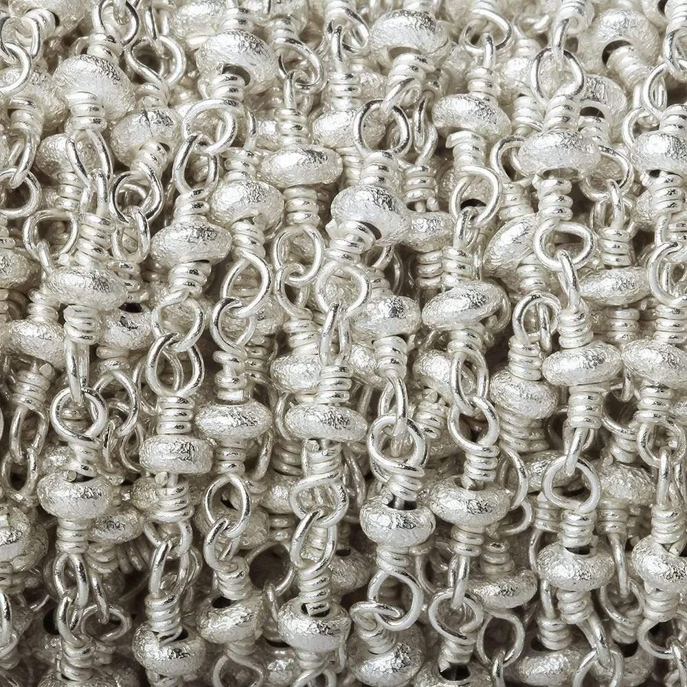 3mm Silver plated Brushed Rondelle Silver plated Chain by the foot - The Bead Traders