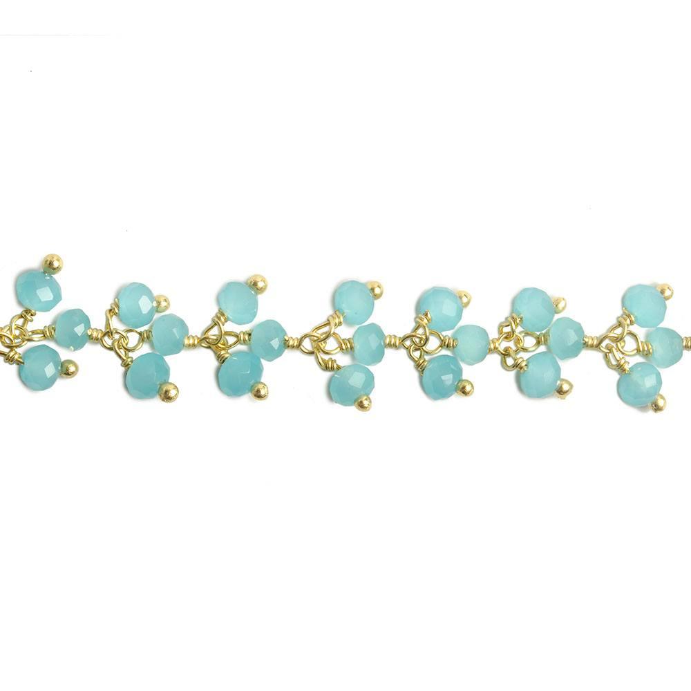 3mm Sky Blue Crystal rondelle Gold Dangling Chain by the foot 97 beads - The Bead Traders