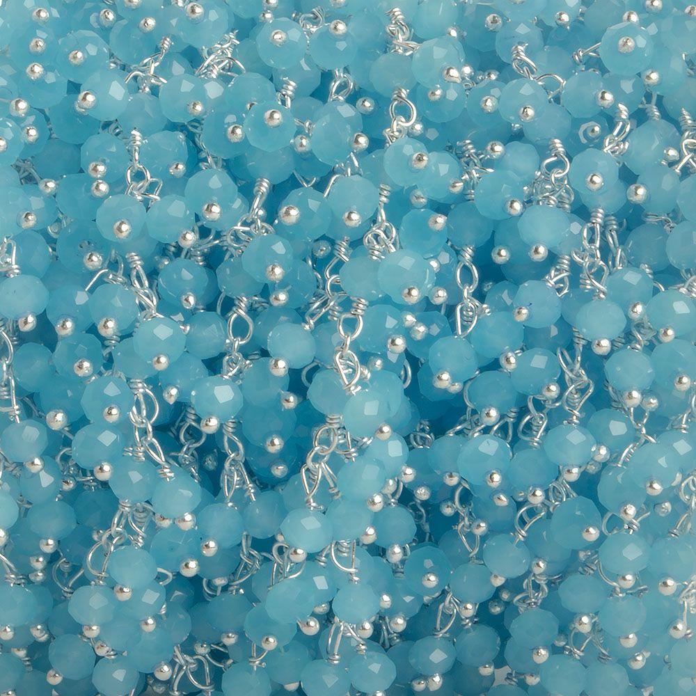 3mm Sky Blue Crystal rondelle Silver Dangling Chain by the foot 97 beads - The Bead Traders