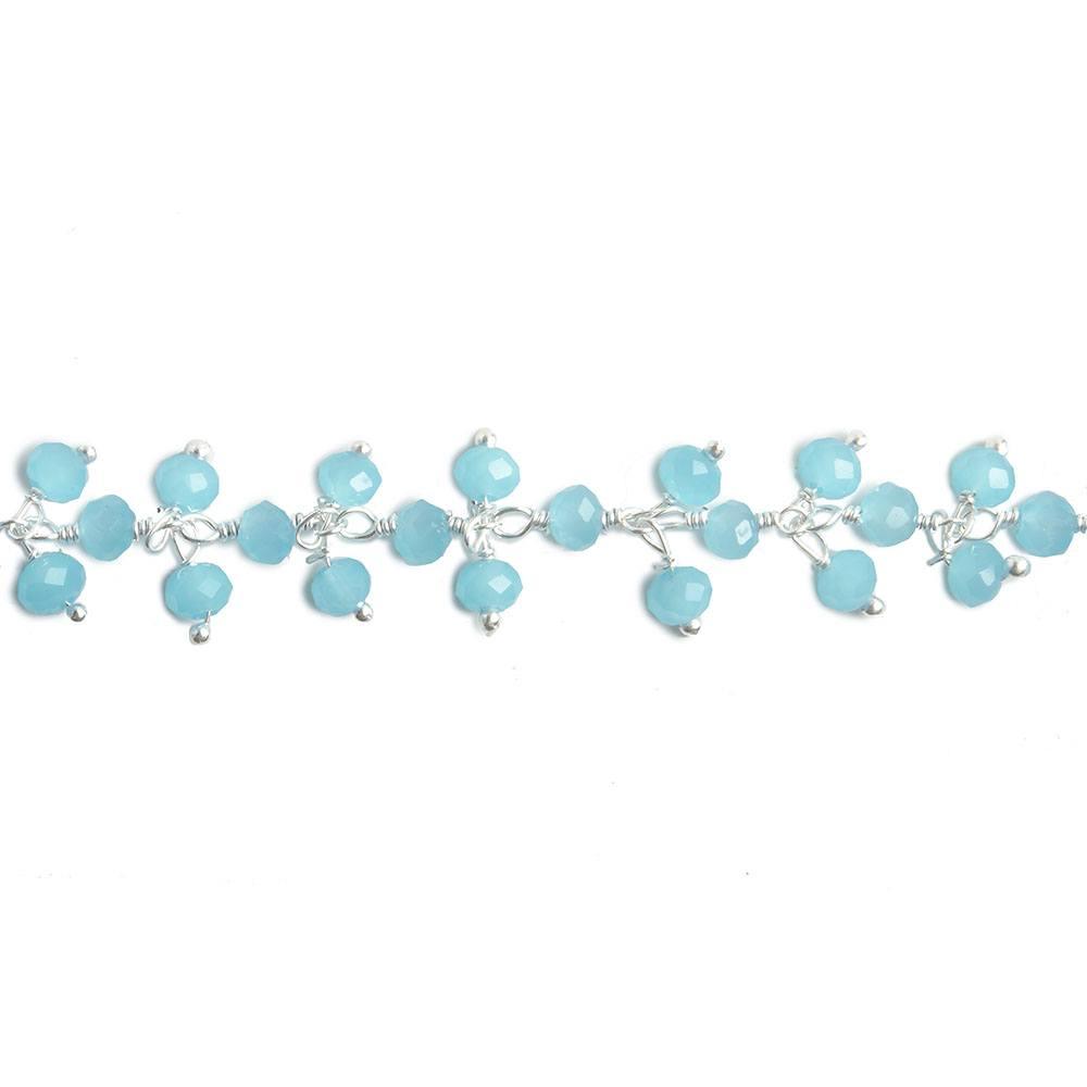 3mm Sky Blue Crystal rondelle Silver Dangling Chain by the foot 97 beads - The Bead Traders