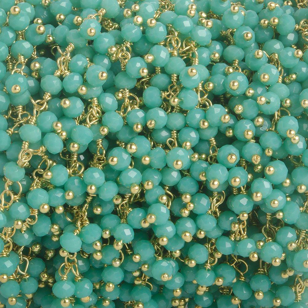 3mm Turquoise Crystal rondelle Gold Dangling Chain by the foot 97 beads - The Bead Traders