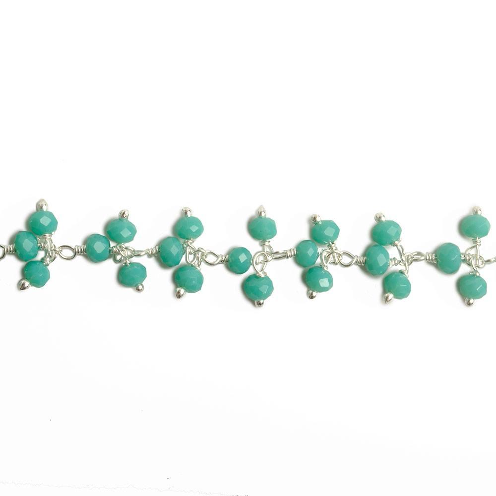 3mm Turquoise Crystal rondelle Silver Dangling Chain by the foot 97 beads - The Bead Traders