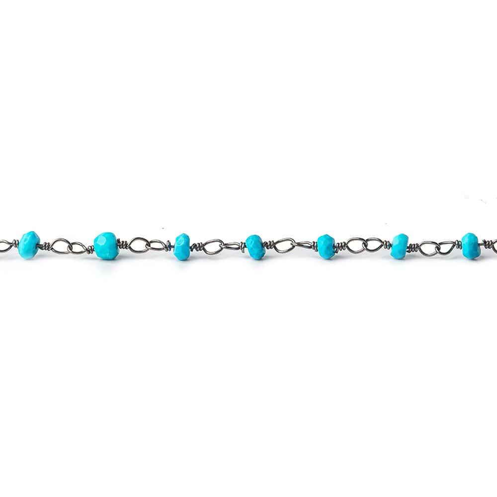 3mm Turquoise Howlite Faceted Rondelle Black Gold plated Chain by the foot - The Bead Traders