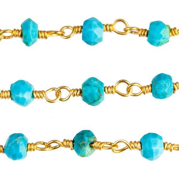 3mm Turquoise Howlite faceted rondelle Gold Wire Wrapped Chain by foot - The Bead Traders