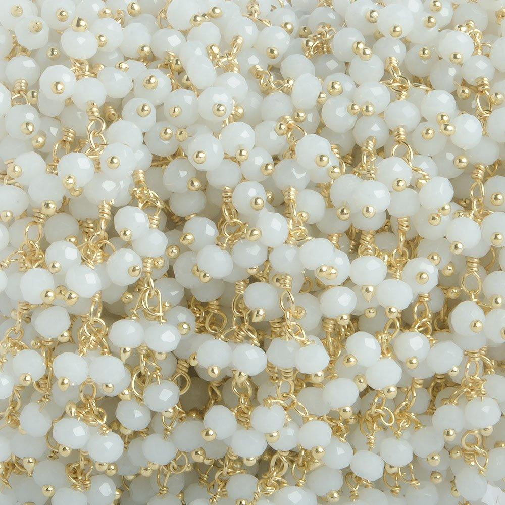 3mm White Crystal rondelle Gold Dangling Chain by the foot 97 beads - The Bead Traders