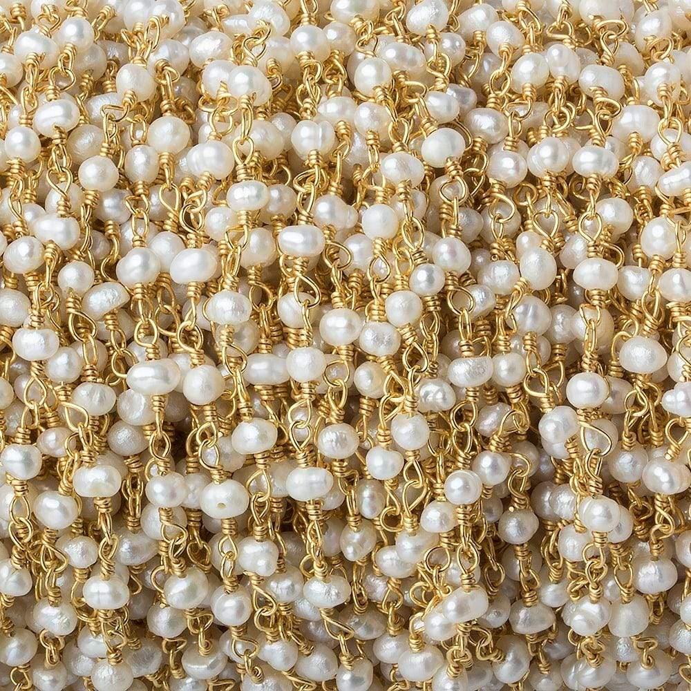 3x2mm Off White Baroque Pearl Gold plated Chain - The Bead Traders