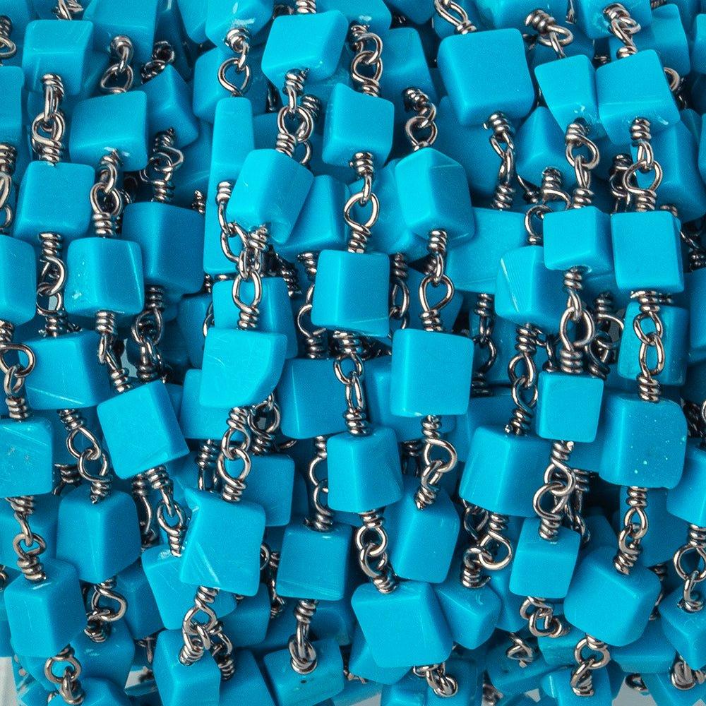 3x4.5mm Howlite Turquoise Plain Rectangles Black Gold plated Chain - The Bead Traders