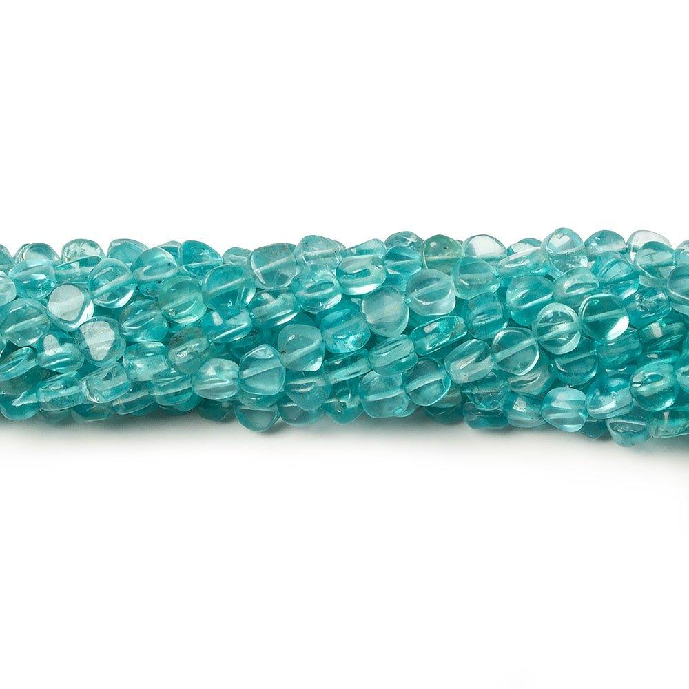 4-4.5mm Pool Blue Apatite plain coin beads 13 inch 85 pieces - The Bead Traders