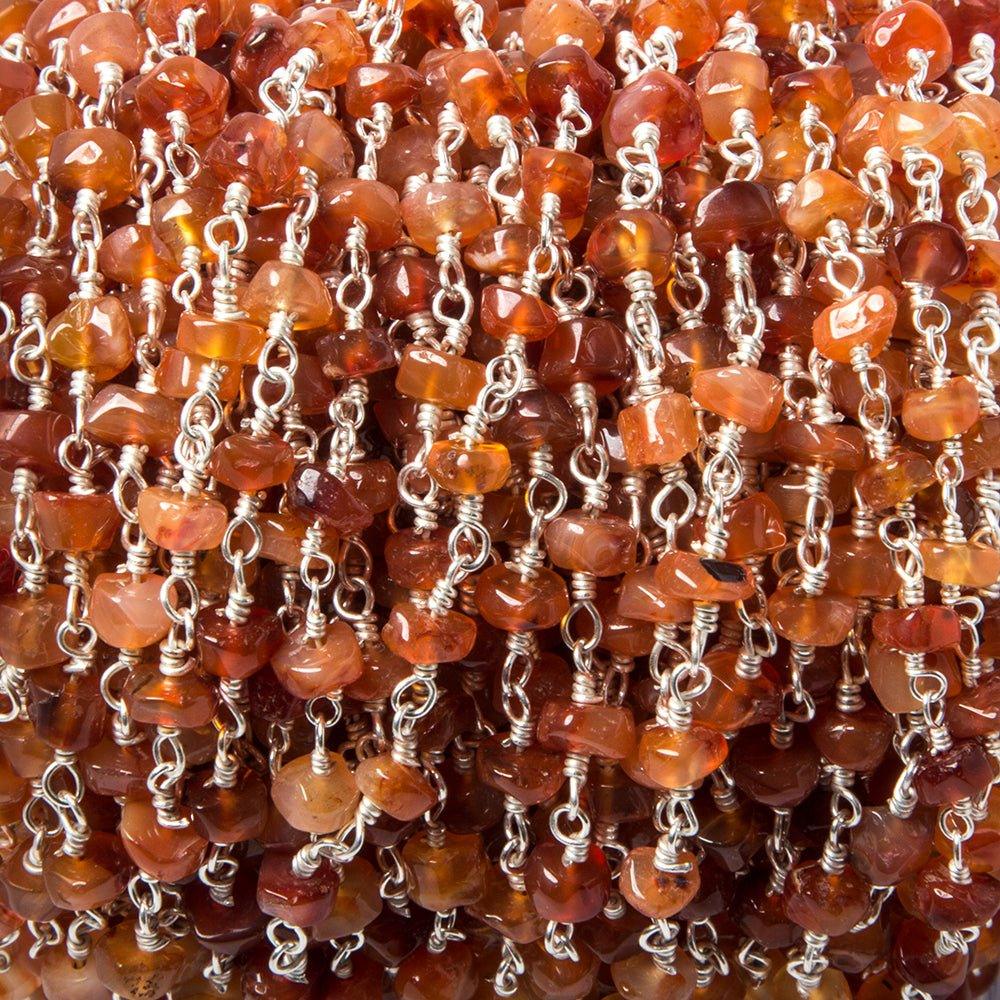 4-4.5mm Shaded Carnelian plain rondelle Silver Chain by the foot 37 pcs - The Bead Traders
