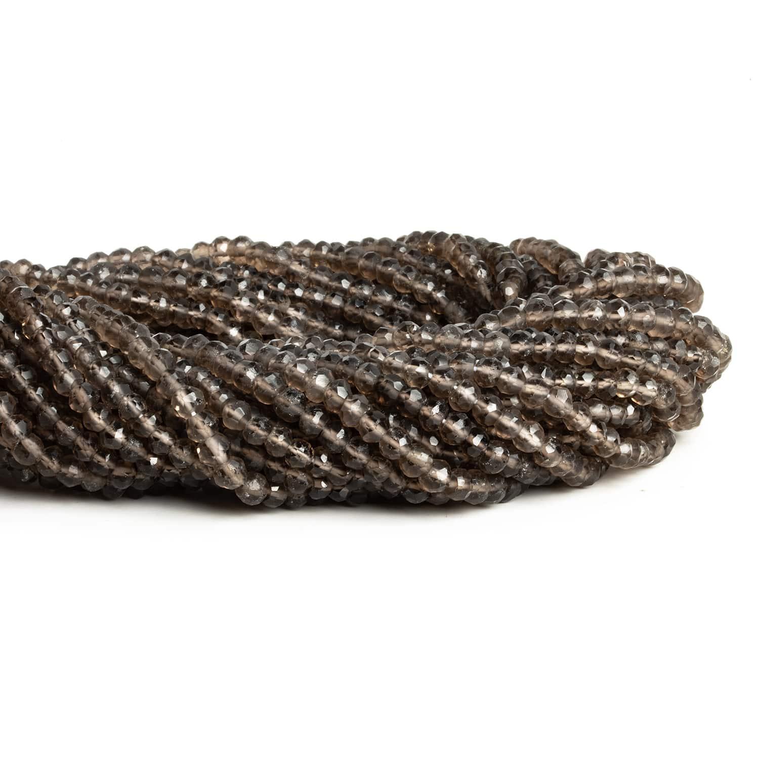 4-4.5mm Smoky Quartz Faceted Rondelles 12 inch 95 beads - The Bead Traders