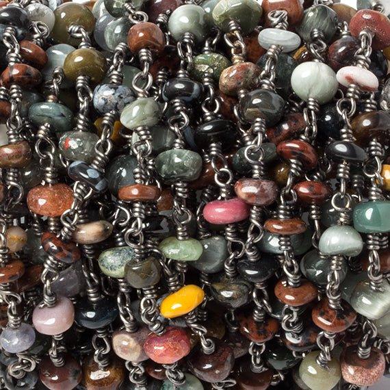4-5.5mm Multi Gemstone rondelle Black Gold Chain by the foot - The Bead Traders