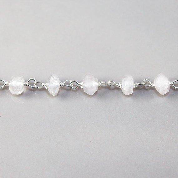4-5mm Crystal Quartz faceted rondelle .925 Silver Chain - lot of 3ft - The Bead Traders