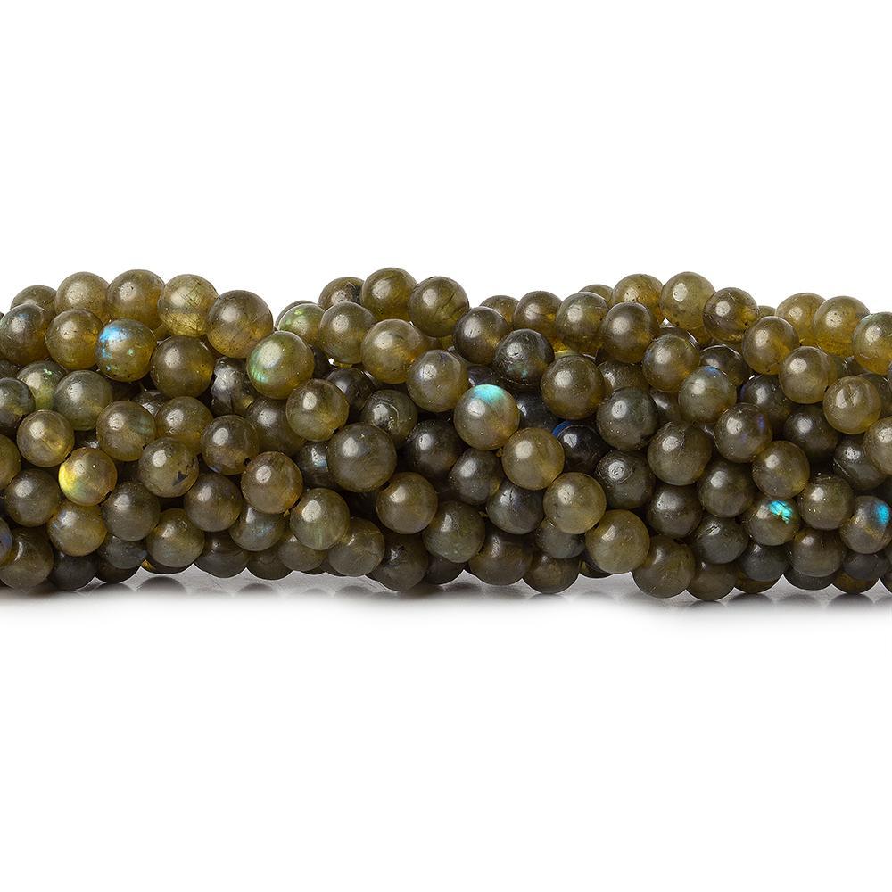 4-5mm Olive Green Labradorite plain rounds 12.5 inch 58 beads - The Bead Traders