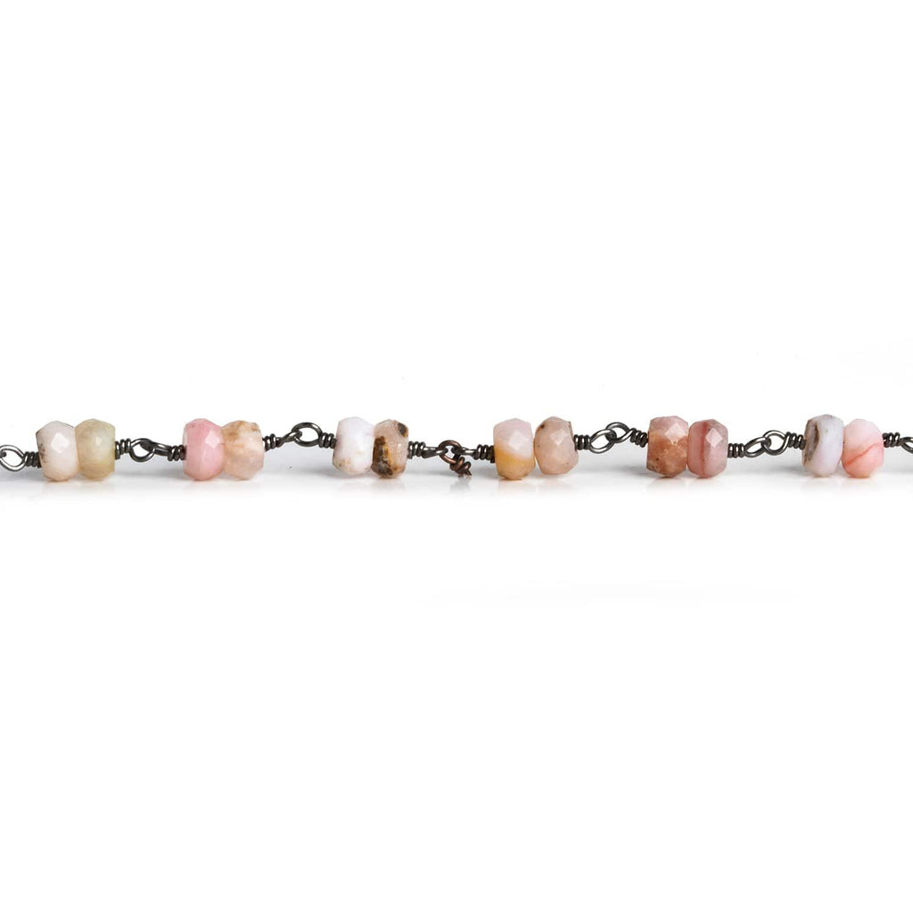 4-5mm Pink Peruvian Opal Rondelle Black Gold Chain 56 beads - The Bead Traders
