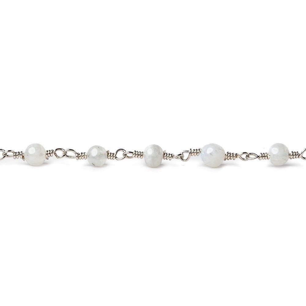 4-5mm Rainbow Moonstone plain round Silver plated Chain by the foot 24 beads - The Bead Traders