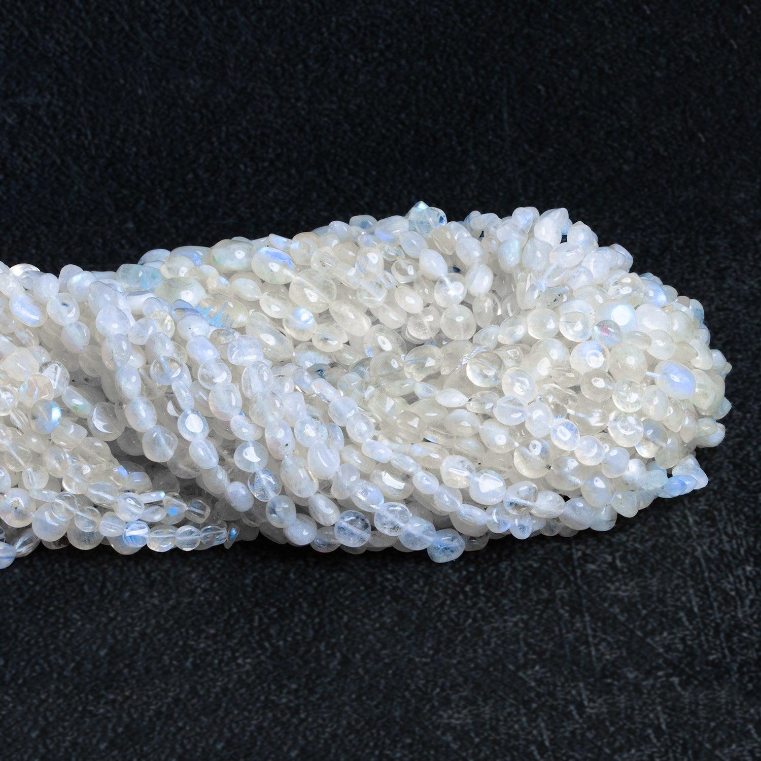 4-7mm Rainbow Moonstone Handcut Coins 12 inch 40 beads - The Bead Traders