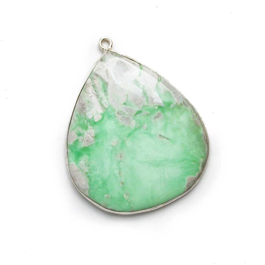 40x32mm Silver Bezeled Variscite Pear Pendant 1 bead - The Bead Traders