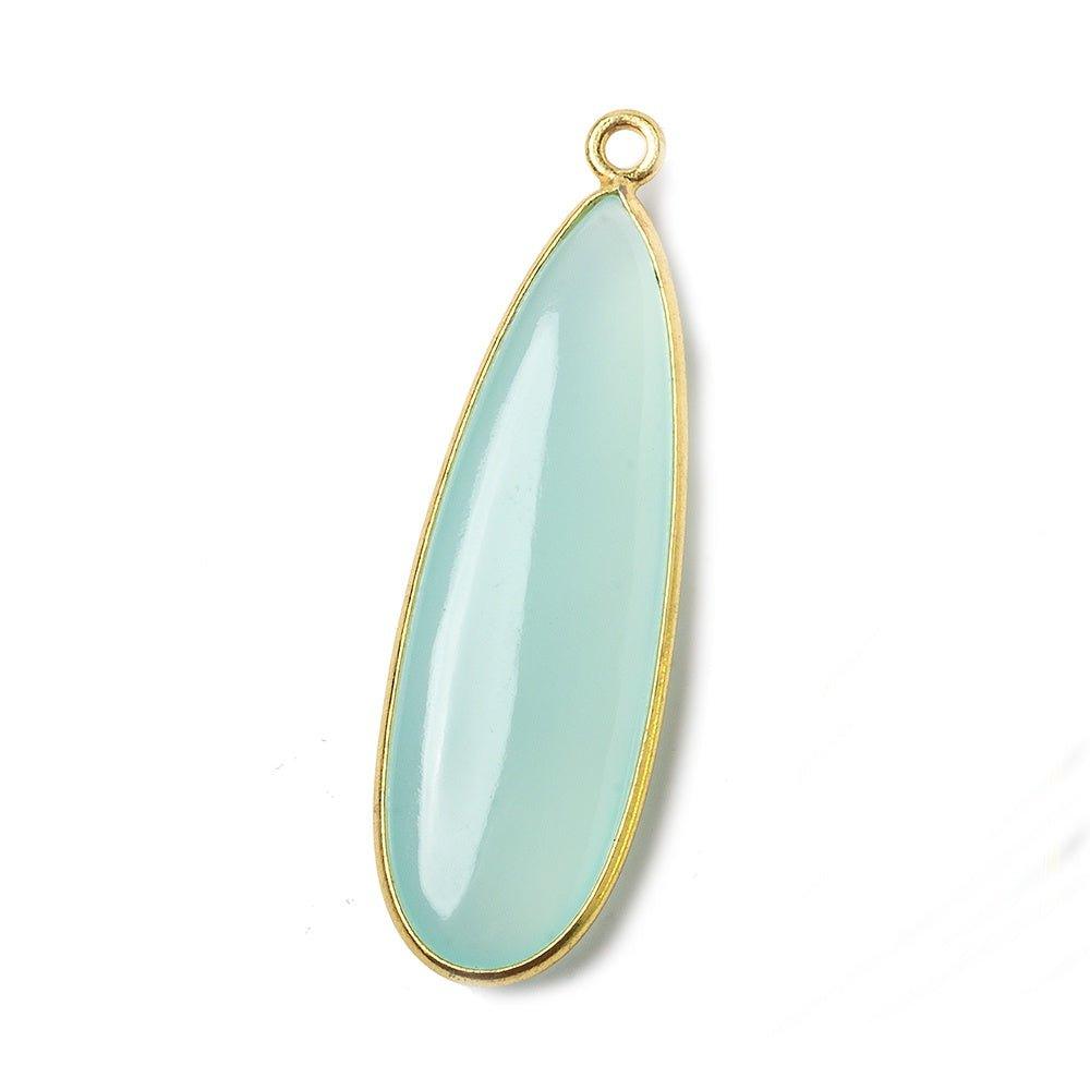 41x14mm Vermeil Bezel SeaBlue Chalcedony plain pear Pendant 1 focal bead - The Bead Traders