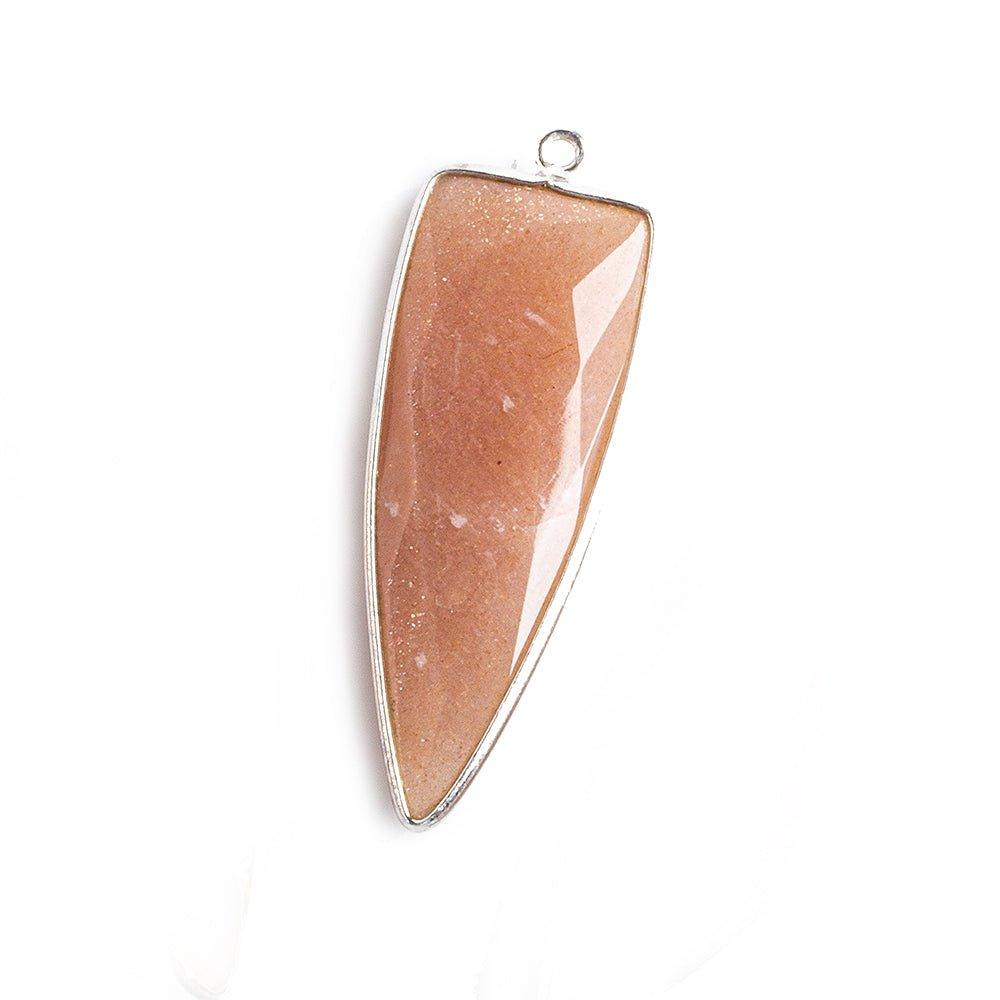42x16mm Silver .925 Bezel Buff Peach Moonstone Point 1 ring Pendant 1 piece - The Bead Traders