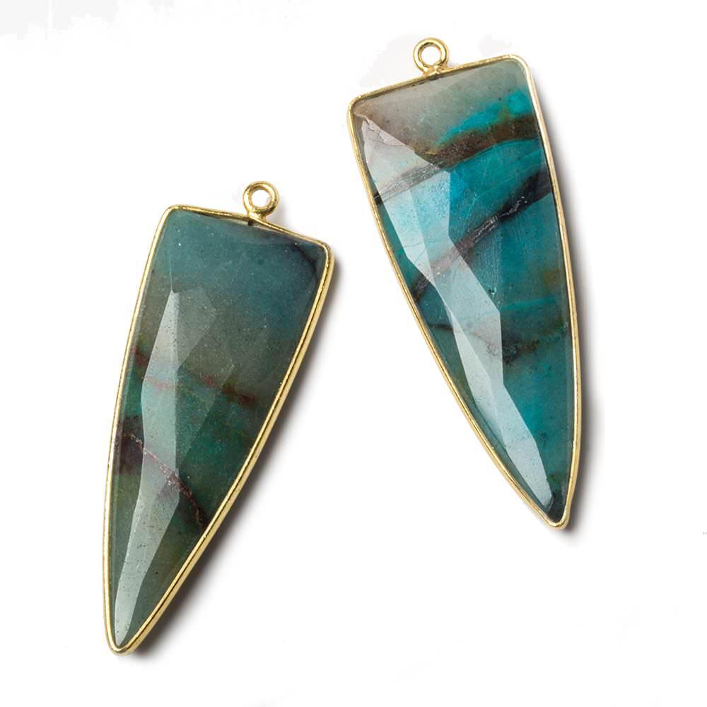 42x16mm Vermeil Bezeled Azurite Point Pendant 1 piece - The Bead Traders