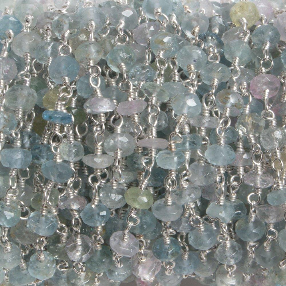 4.5-5mm Multi Beryl rondelle Silver plated Chain by the foot 34 pieces - The Bead Traders