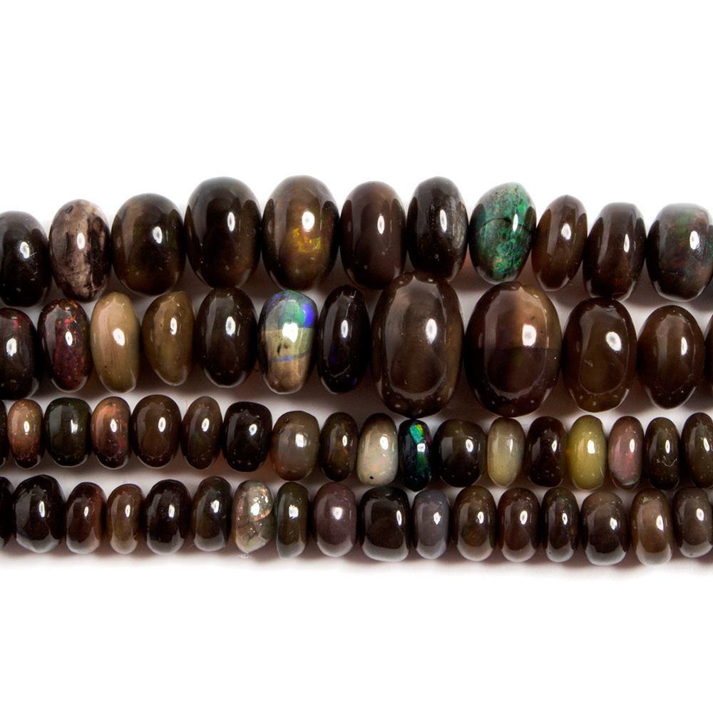 4.5-9mm Black Ethiopian Opal Plain Rondelle Beads 18 inch 133 pieces - The Bead Traders