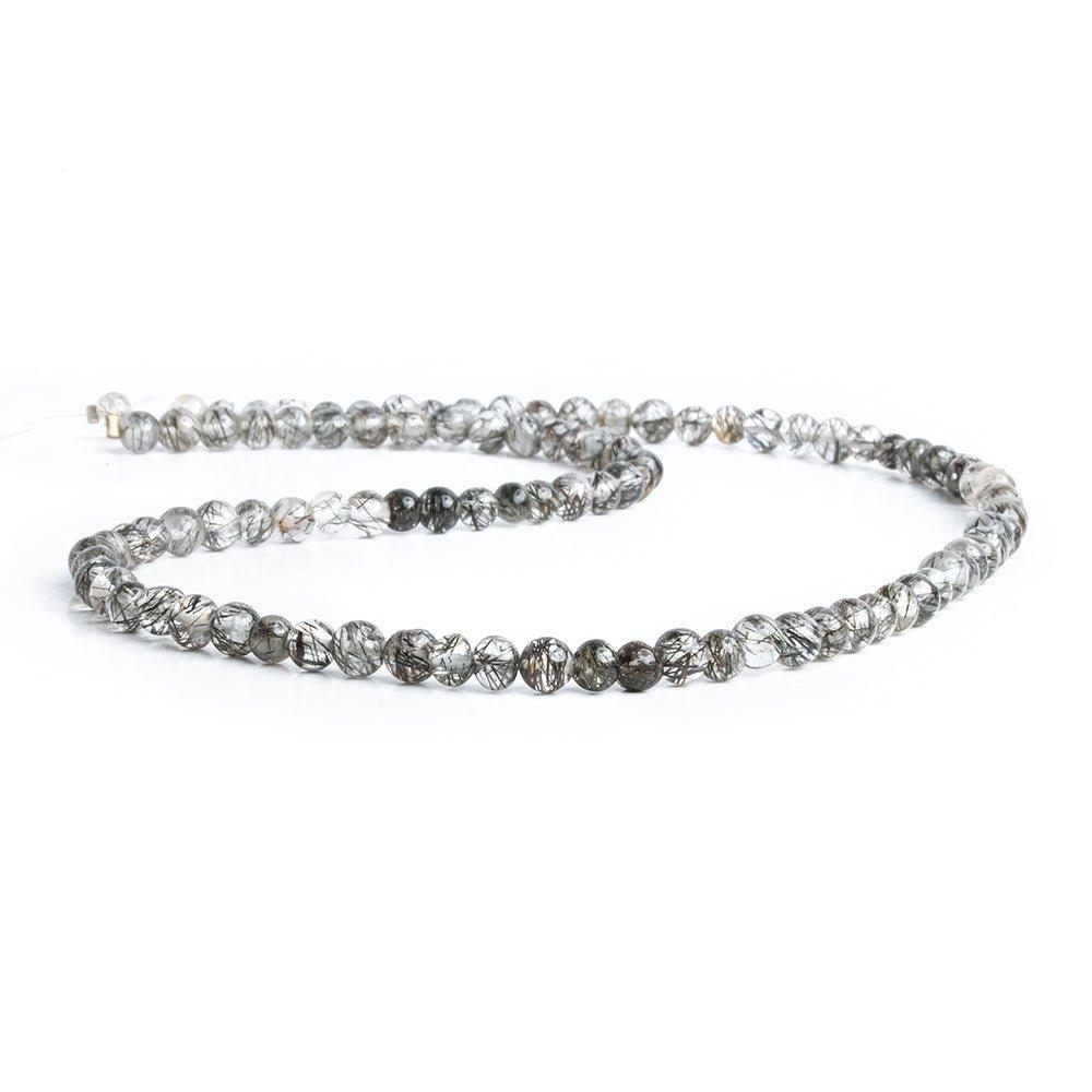 4.5mm-5mm Black Tourmalinated Quartz Plain Round Beads 16 inch 100 pieces - The Bead Traders