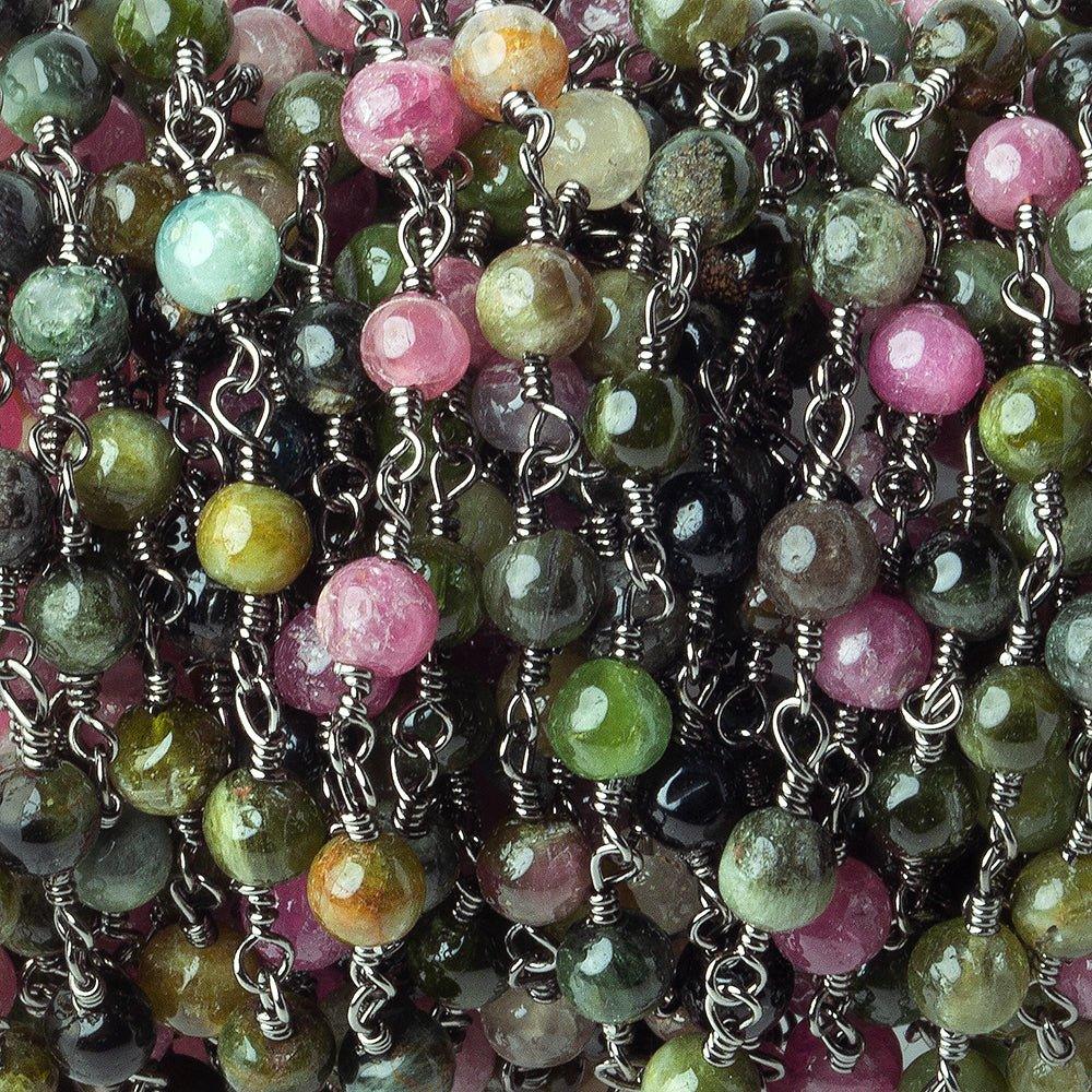 4.5mm-5mm Multi Color Tourmaline Plain Rounds Black Gold plated Chain by the foot 26 pieces - The Bead Traders