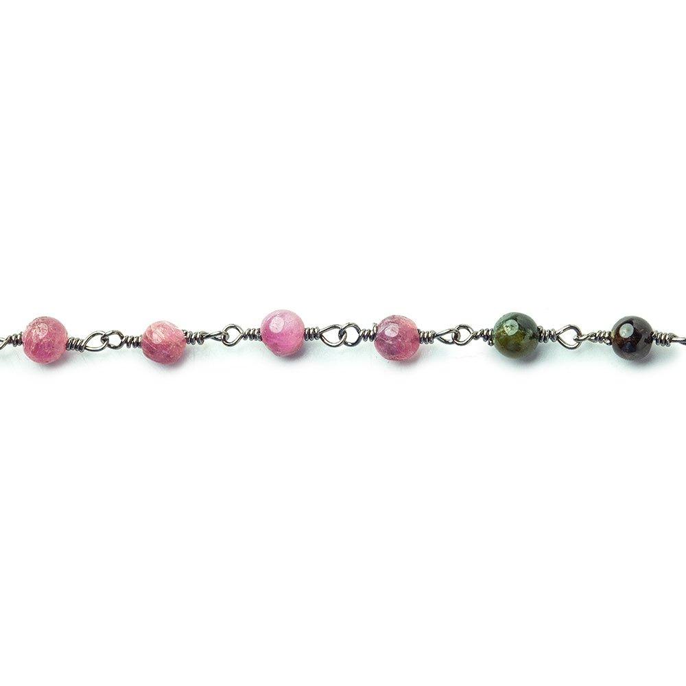 4.5mm-5mm Multi Color Tourmaline Plain Rounds Black Gold plated Chain by the foot 26 pieces - The Bead Traders