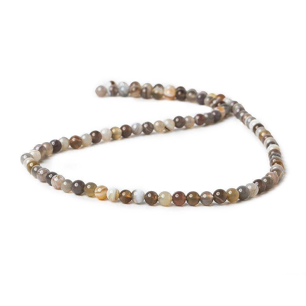 4.5mm Botswana Agate plain round beads 16 inch 93 pieces - The Bead Traders