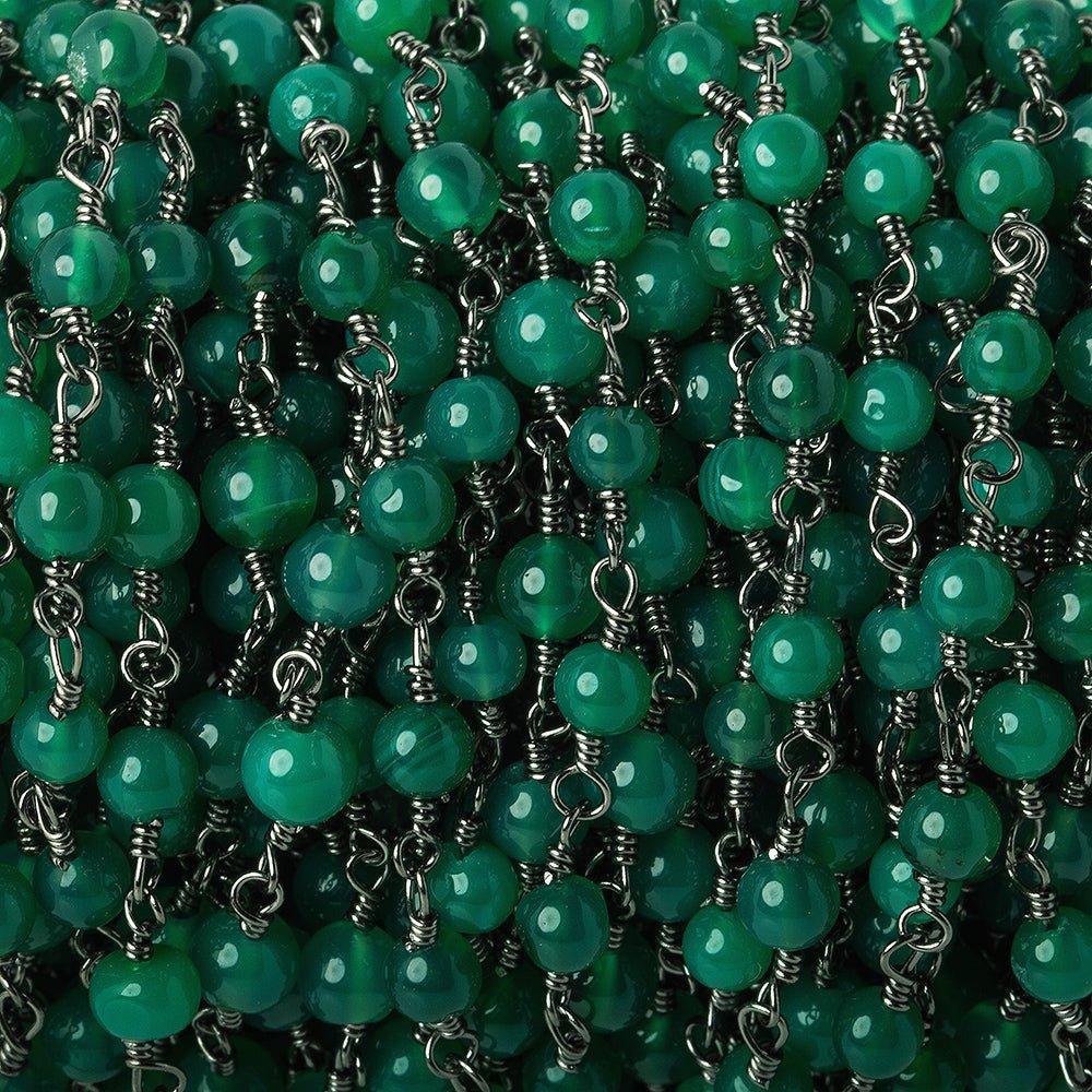 4.5mm Green Onyx plain round Black Gold plated Chain by the foot 26 beads - The Bead Traders
