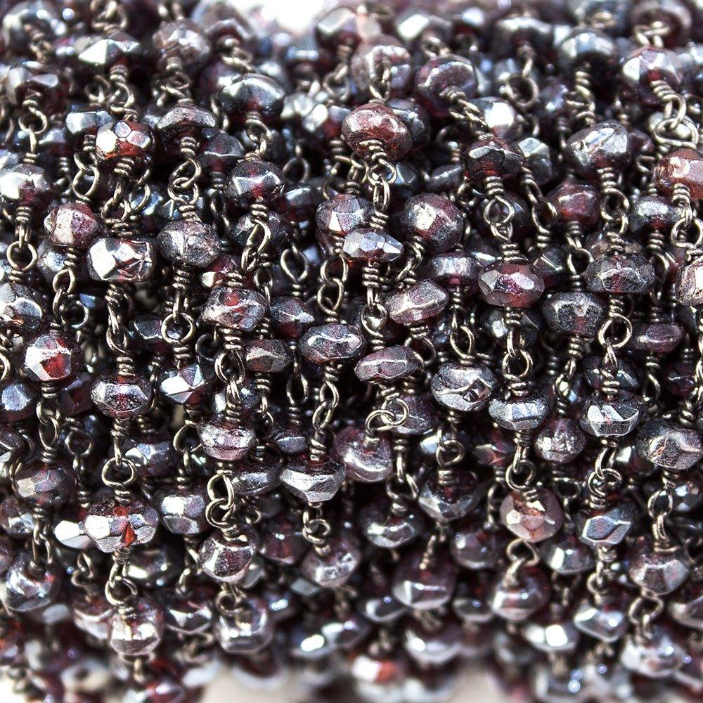 4.5mm Mystic Garnet faceted rondelle Black Gold Chain sold by the foot - The Bead Traders