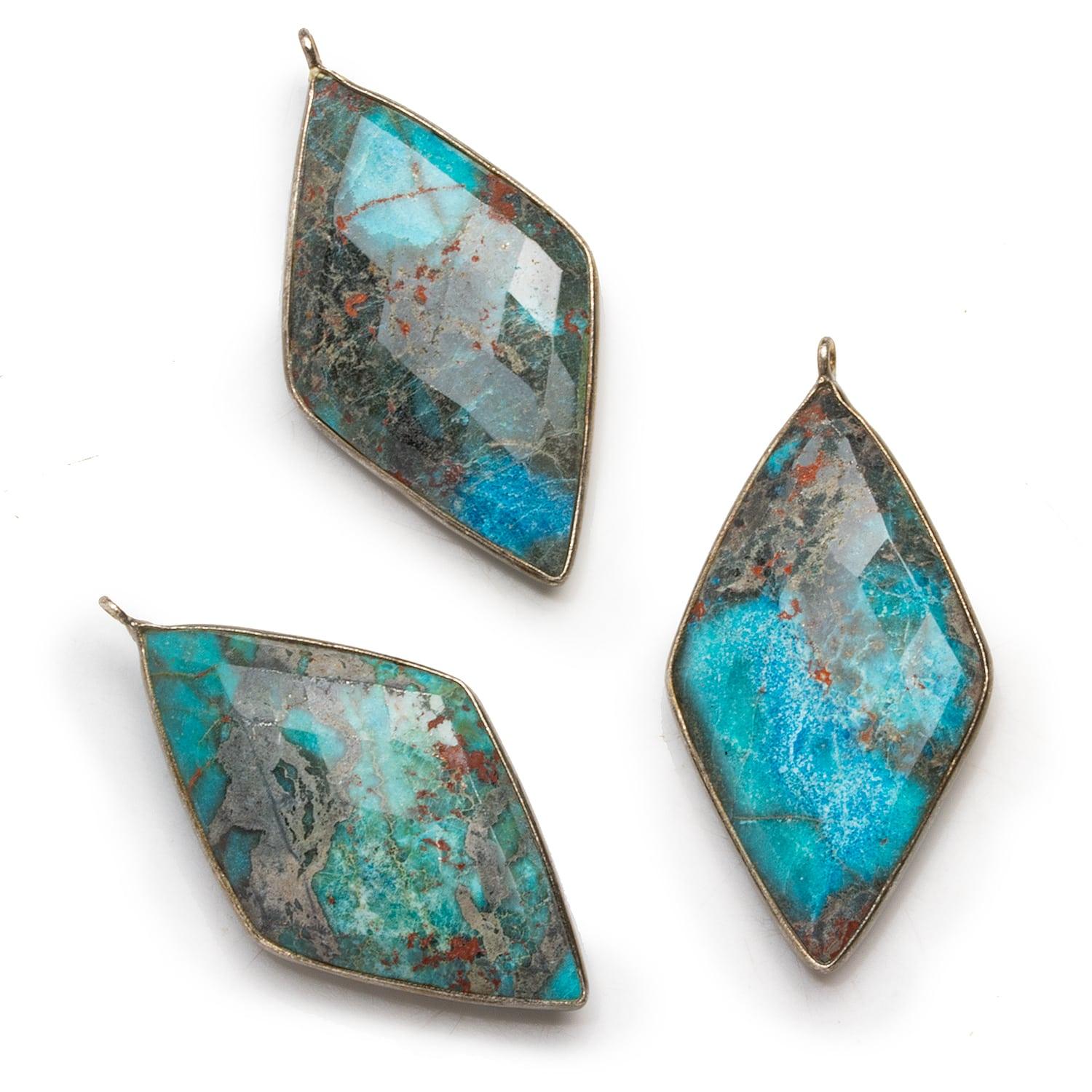 45x24mm Black Gold .925 Bezel Chrysocolla faceted Kite Pendant 1 piece - The Bead Traders