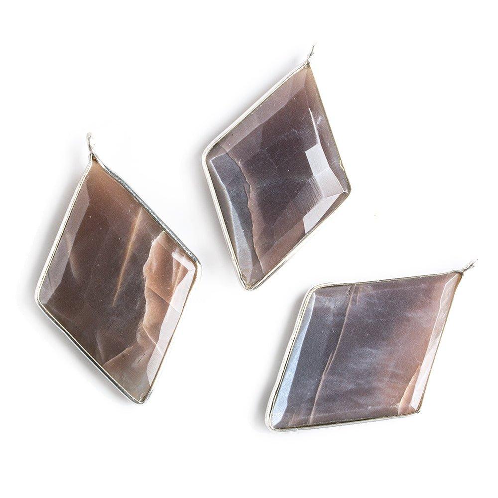 45x24mm Silver Bezel Chocolate Moonstone faceted Kite Pendant 1 piece - The Bead Traders