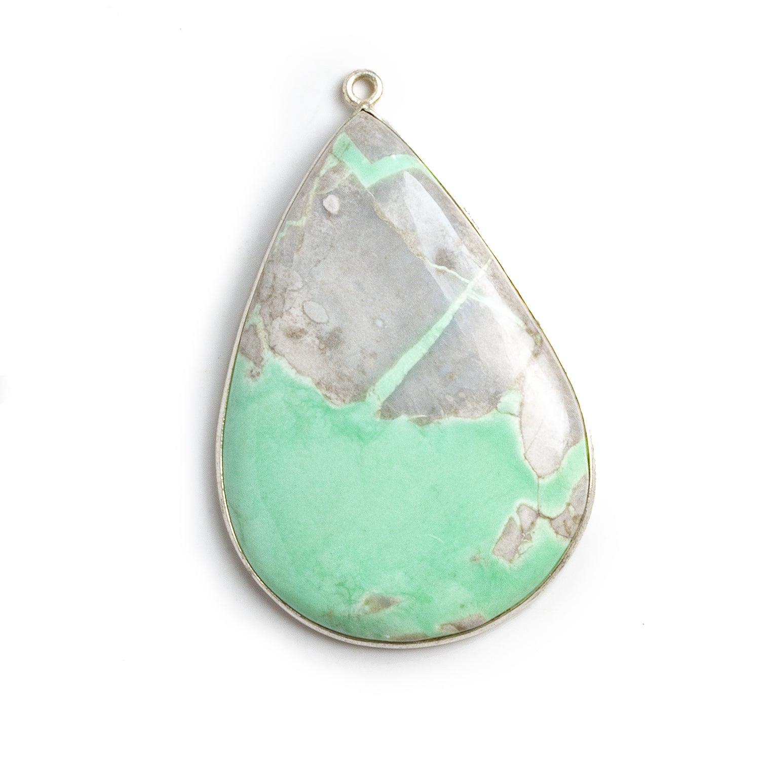 45x40mm Silver Bezeled Variscite Pear Pendant 1 bead - The Bead Traders