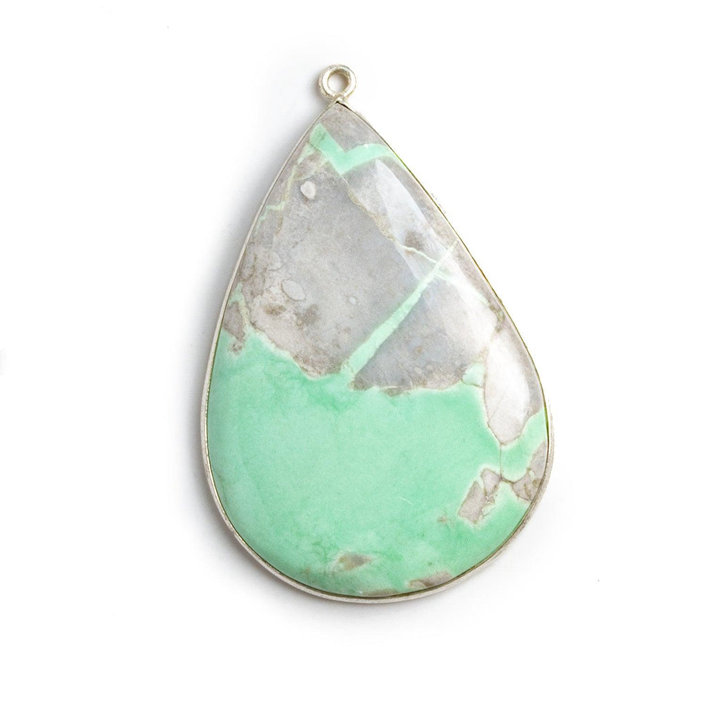 45x40mm Silver Bezeled Variscite Pear Pendant 1 bead - The Bead Traders
