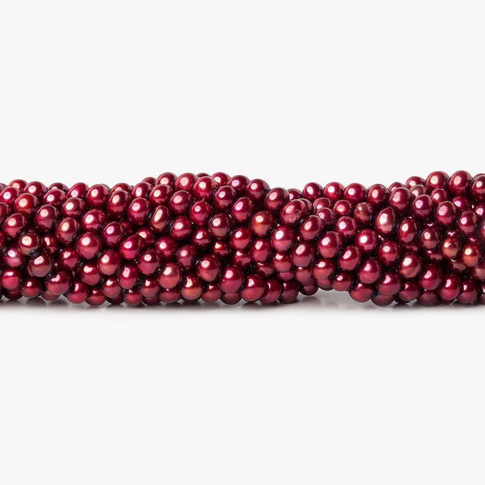 4.5x4mm Raspberry Red side drilled Baroque Freshwater Pearls 16 inch 98 pieces - The Bead Traders