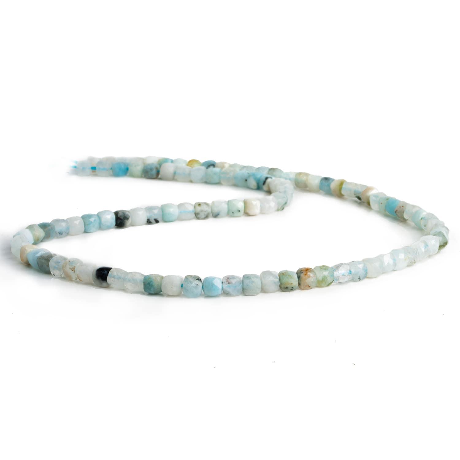 4mm Aquamarine Microfaceted Cubes 15 inch 95 beads - The Bead Traders