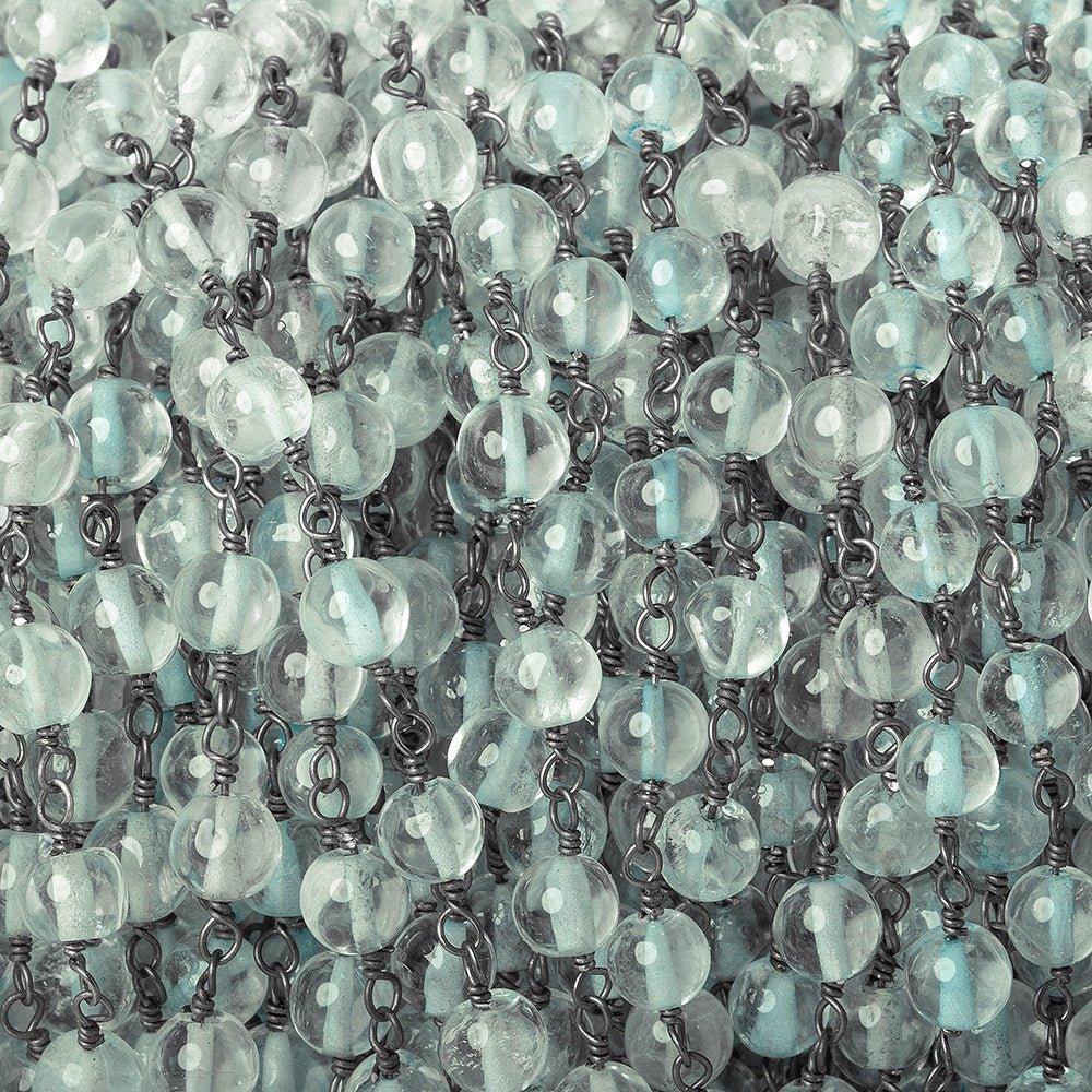 4mm Aquamarine plain round Black Gold plated Chain by the foot 31 beads - The Bead Traders